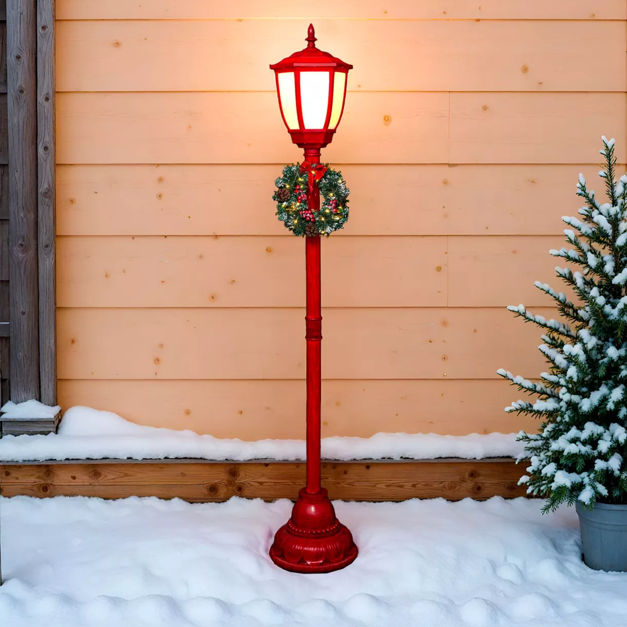 Farol iluminado  Cofre de velas de pino