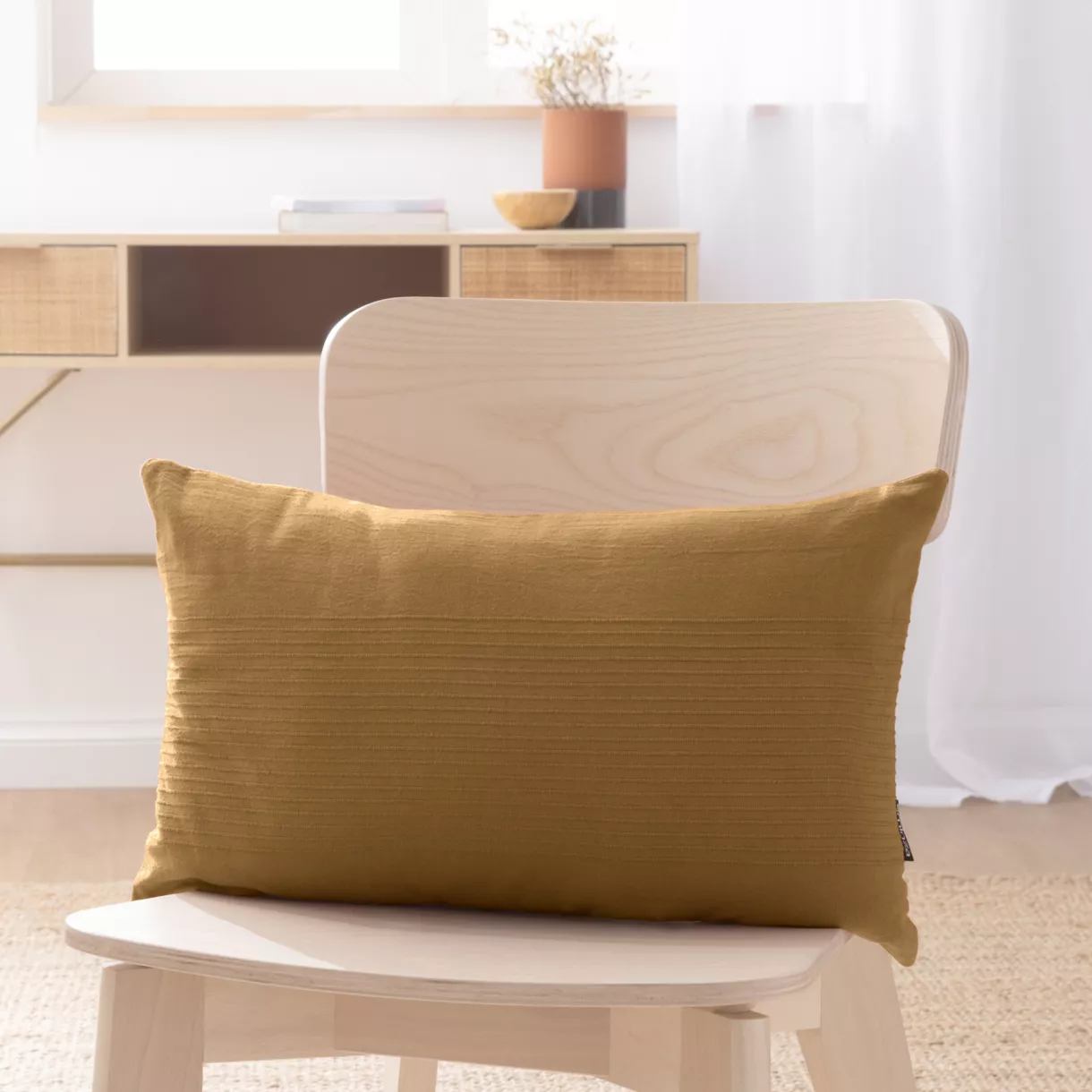 Funda de cojín rectangular algodón tejido (30 x 50 cm) Léa Camel