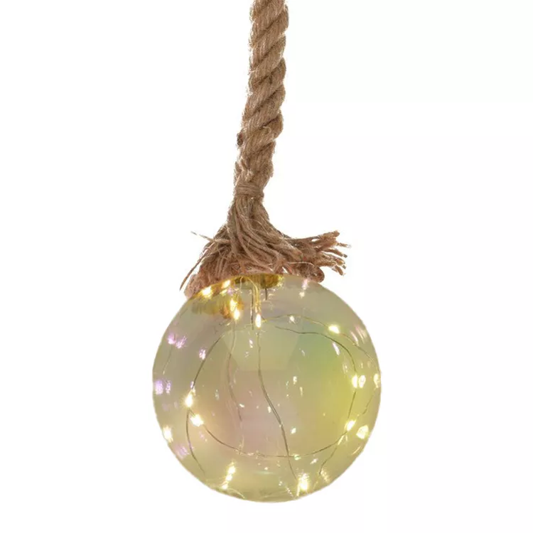Suspensión luminosa con pilas de vidrio helado Blanco cálido 19 LED