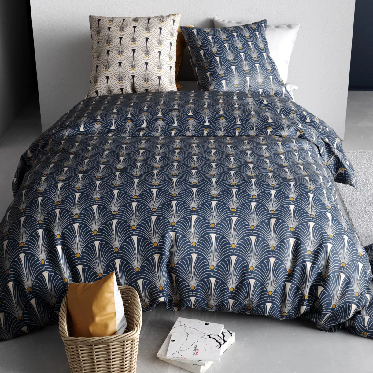 Housse de couette et deux taies coton (200 x 200 cm) Pam Bleue