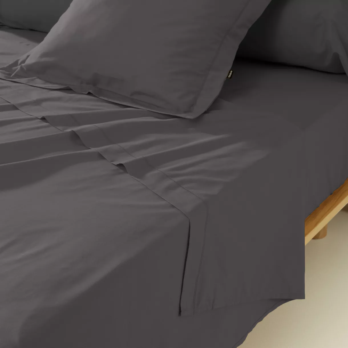 Drap plat percale de coton (270 x 300 cm) Cali Gris anthracite