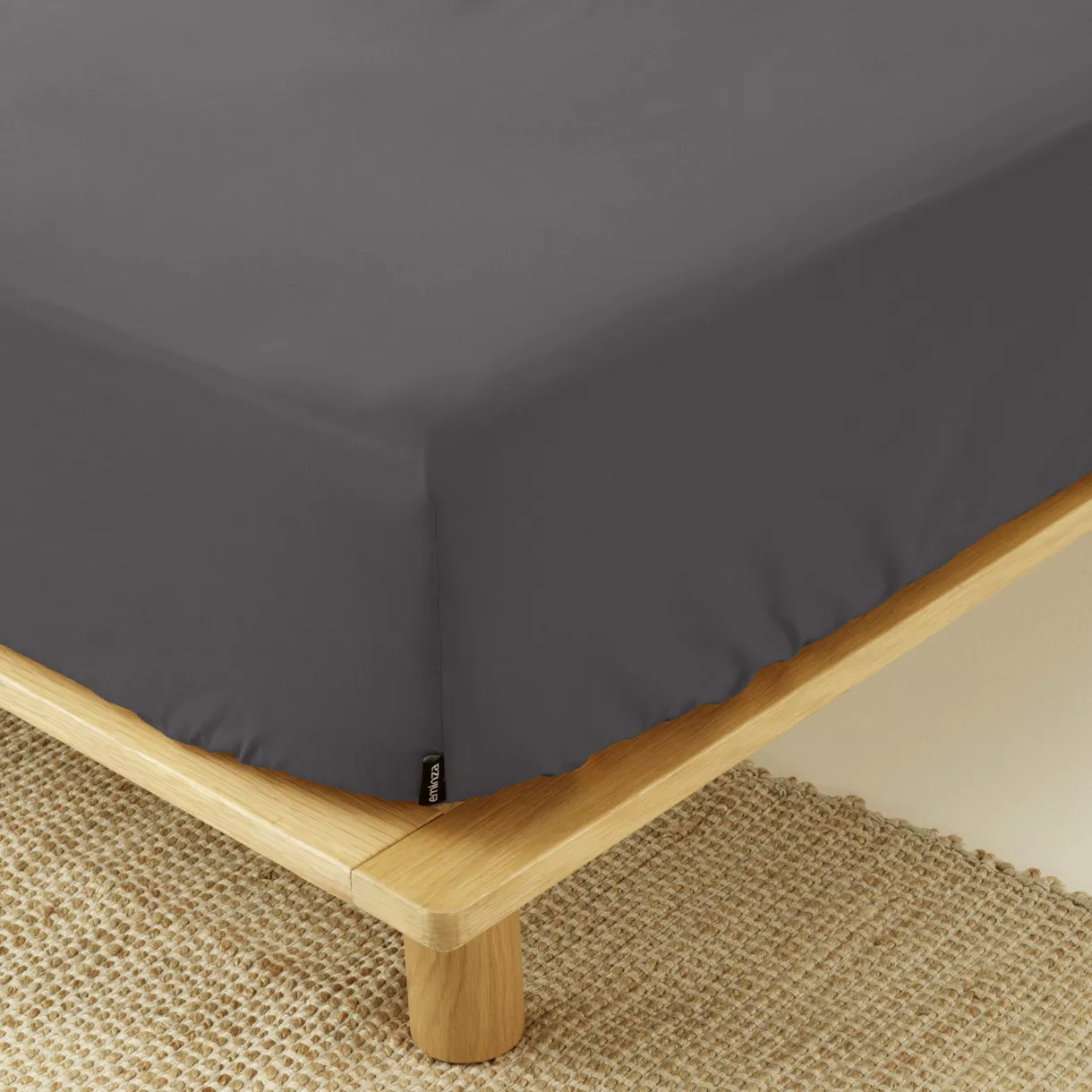 Drap housse percale de coton (180 x 200 cm) Cali Gris anthracite