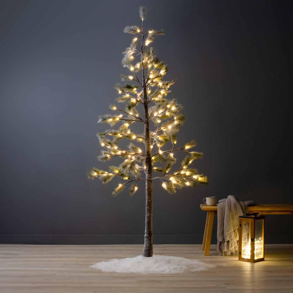 Albero luminoso 128 LED (H210 cm) Abete Alpino Verde innevato/bianco caldo