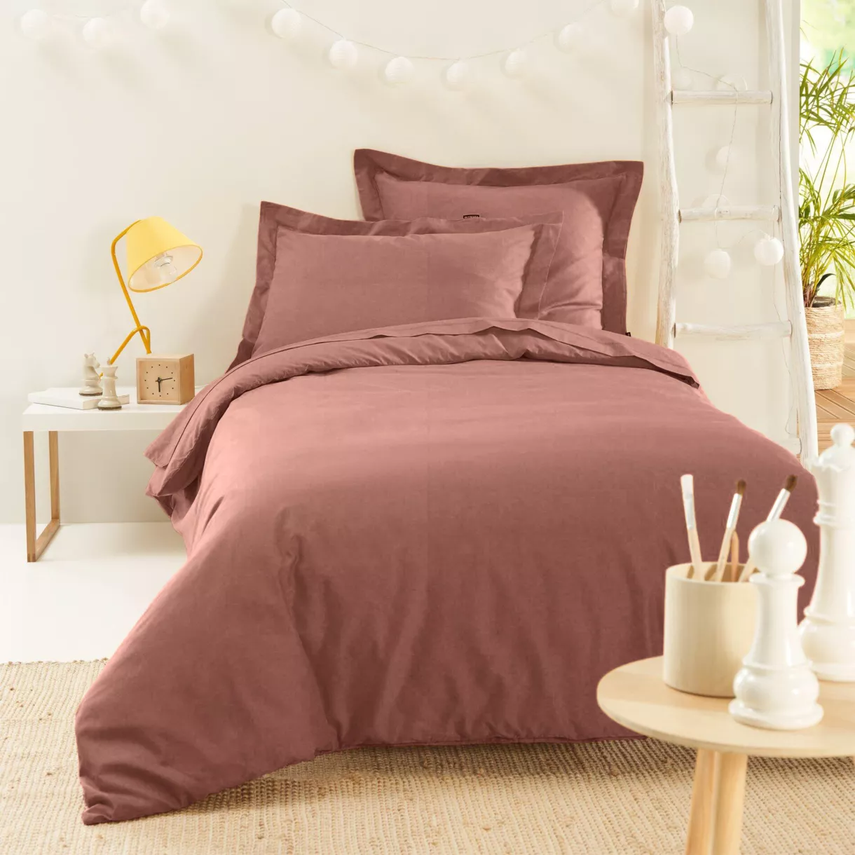Funda nórdica de algodón percal (140 cm) Cali Rosa madera