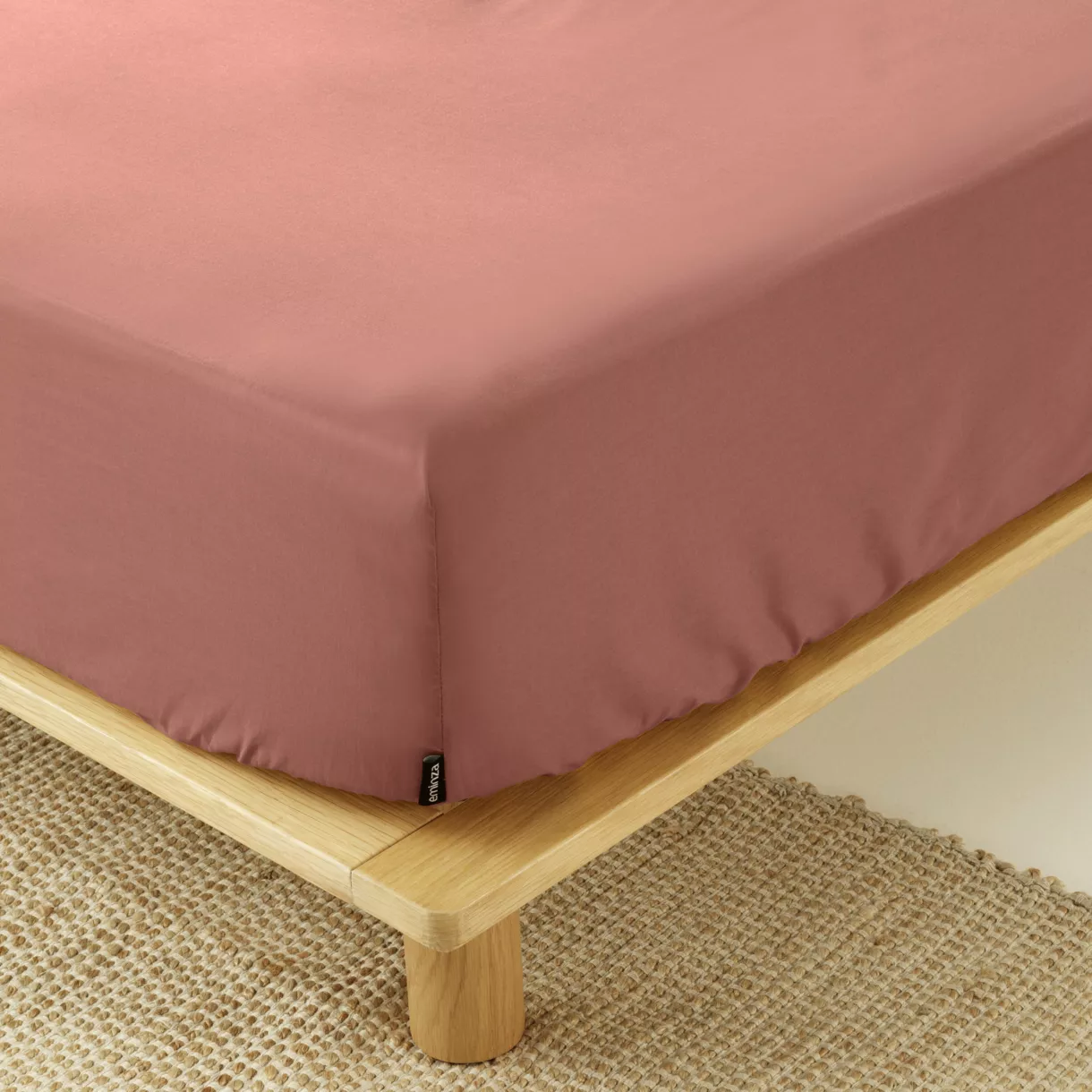Drap housse percale de coton (160 x 200 cm) Cali Bois de rose
