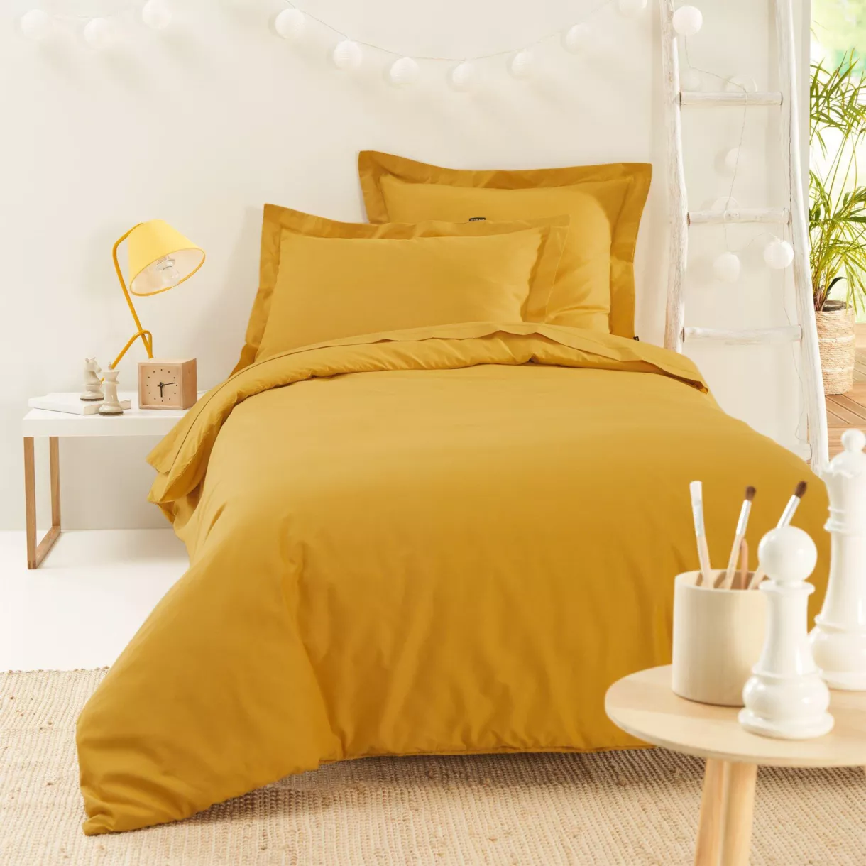 Funda nórdica de algodón percal (140 cm) Cali Amarillo mostaza