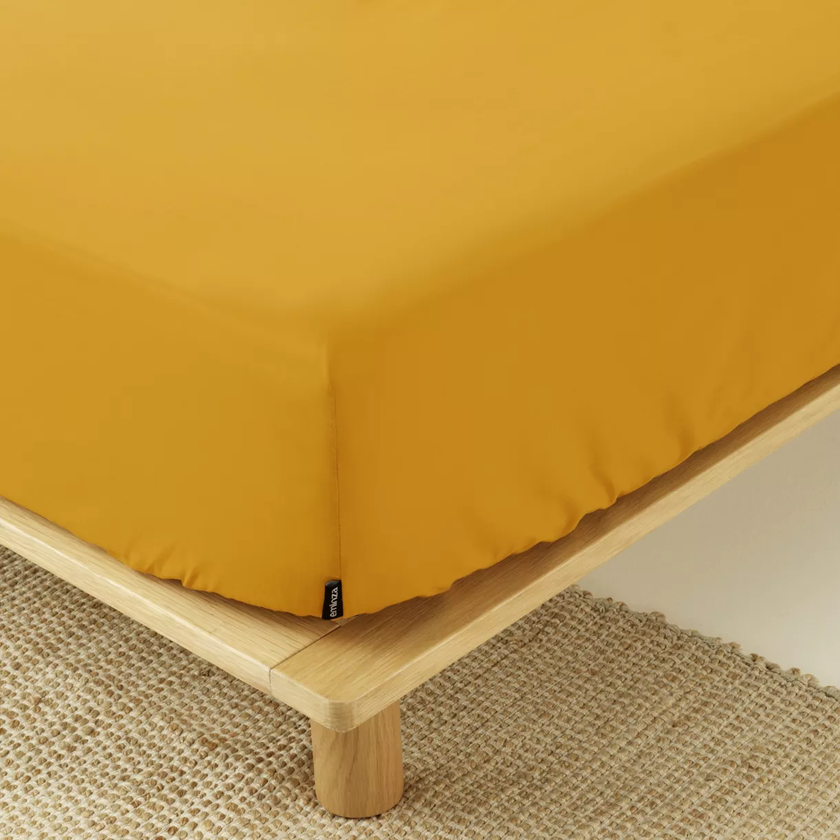 Drap housse percale de coton (90 x 190 cm) Cali Jaune moutarde