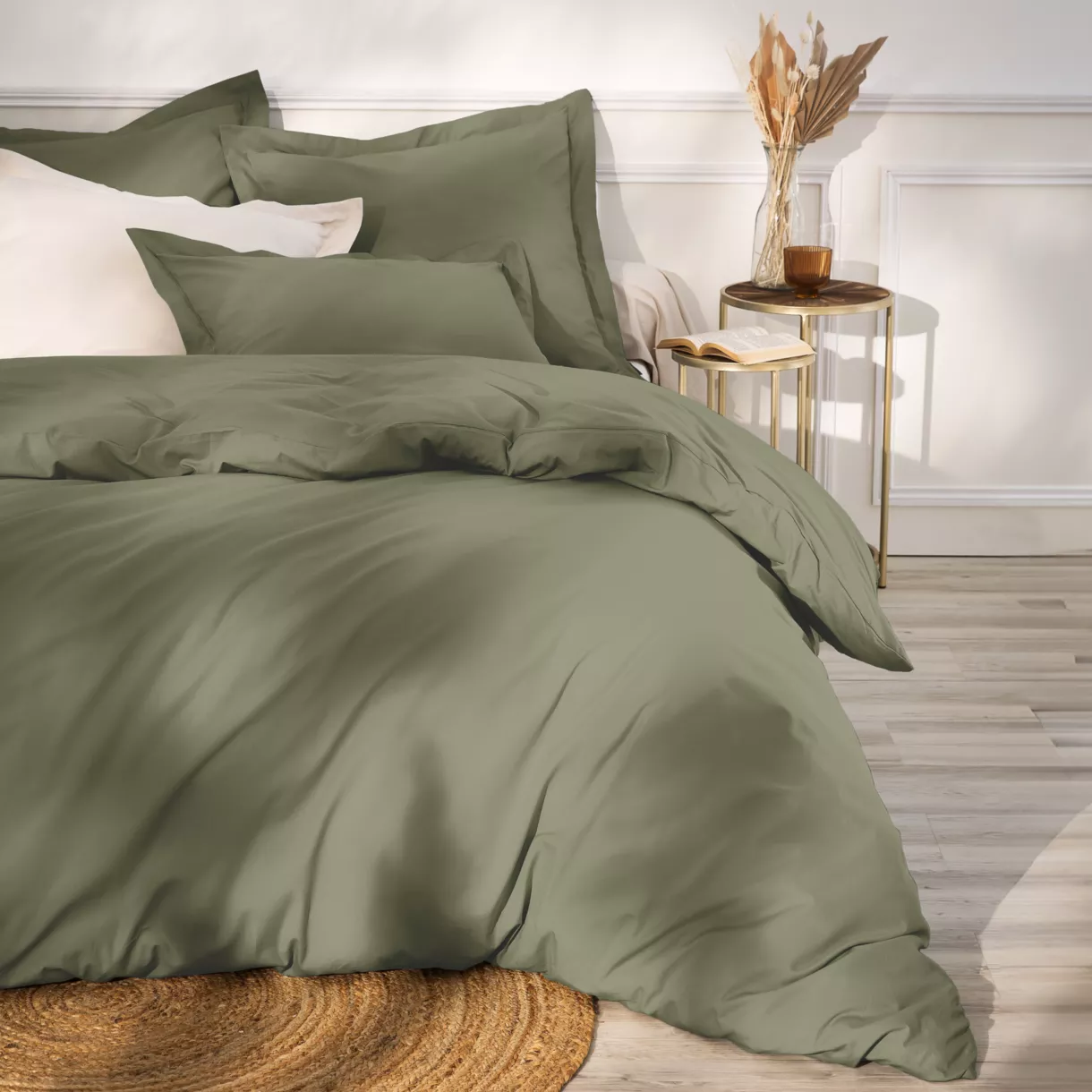 Housse de couette percale de coton (280 x 240 cm) Cali Vert romarin