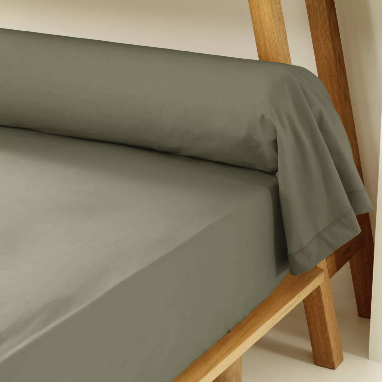 Taie de traversin percale de coton (L185 cm) Cali Vert romarin