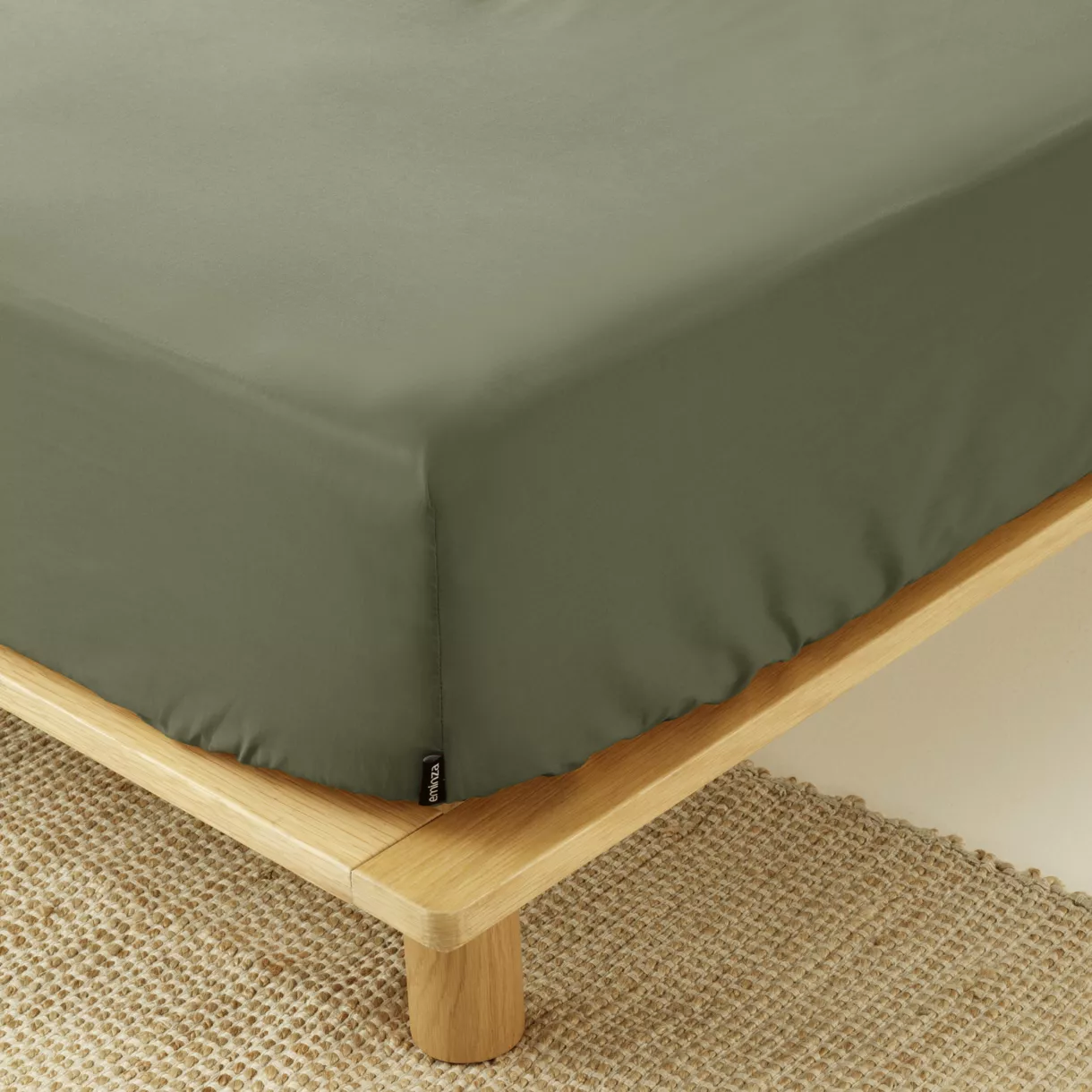 Drap housse percale de coton (90 x 200 cm) Cali Vert romarin