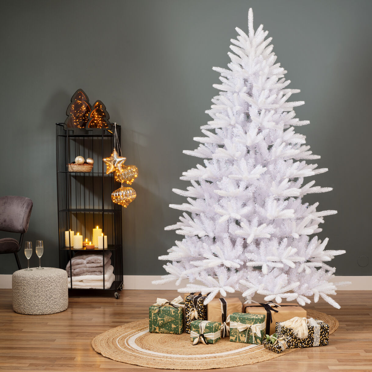 Árbol artificial de Navidad H180 cm Odense Blanco iridiscente y con purpurina