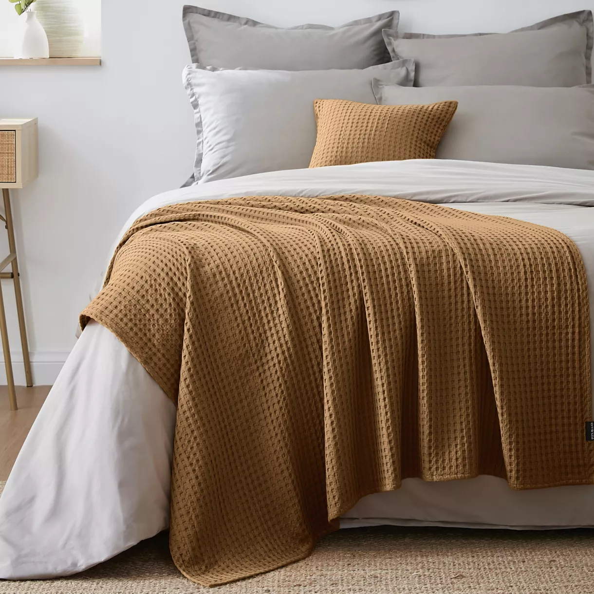 Jeté de lit coton nid d'abeille (130 x 160 cm) Maya Camel