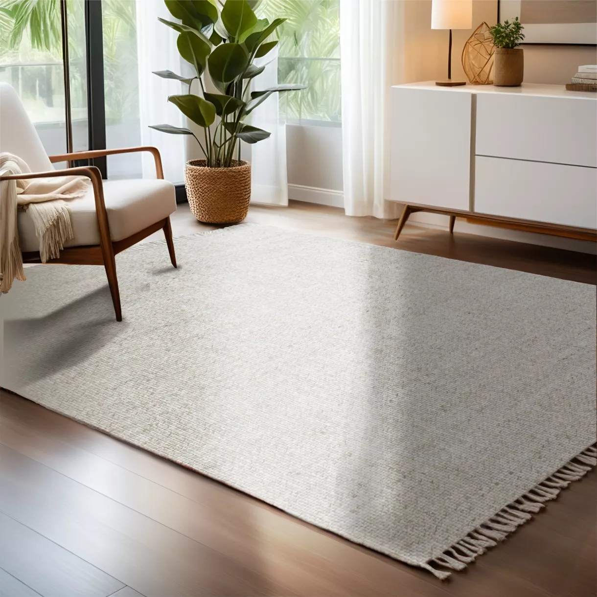 Alfombra rectangular de salón de lana tejida (160 x 230 cm) Jacks Beige