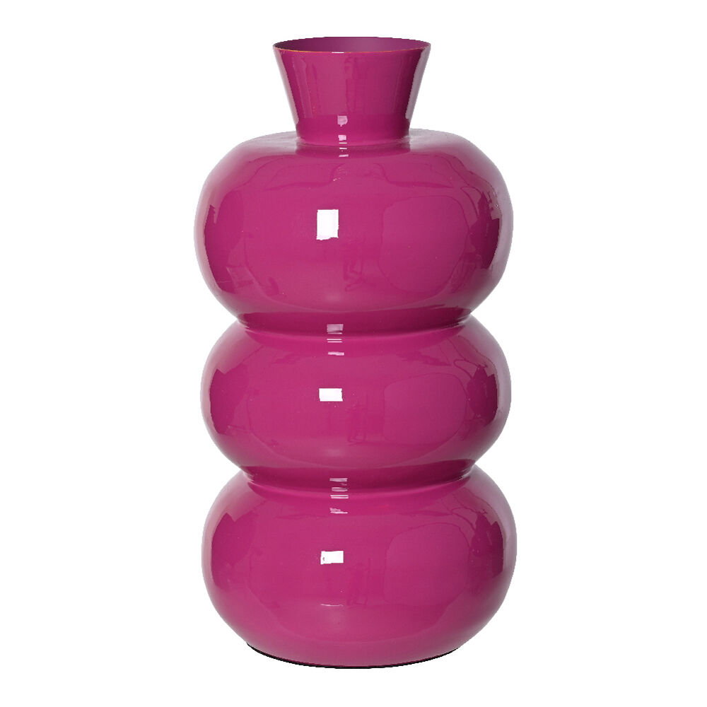 Handgemachte Vase aus emailliertem Metall (H33 cm) Serena Fuchsia glänzend