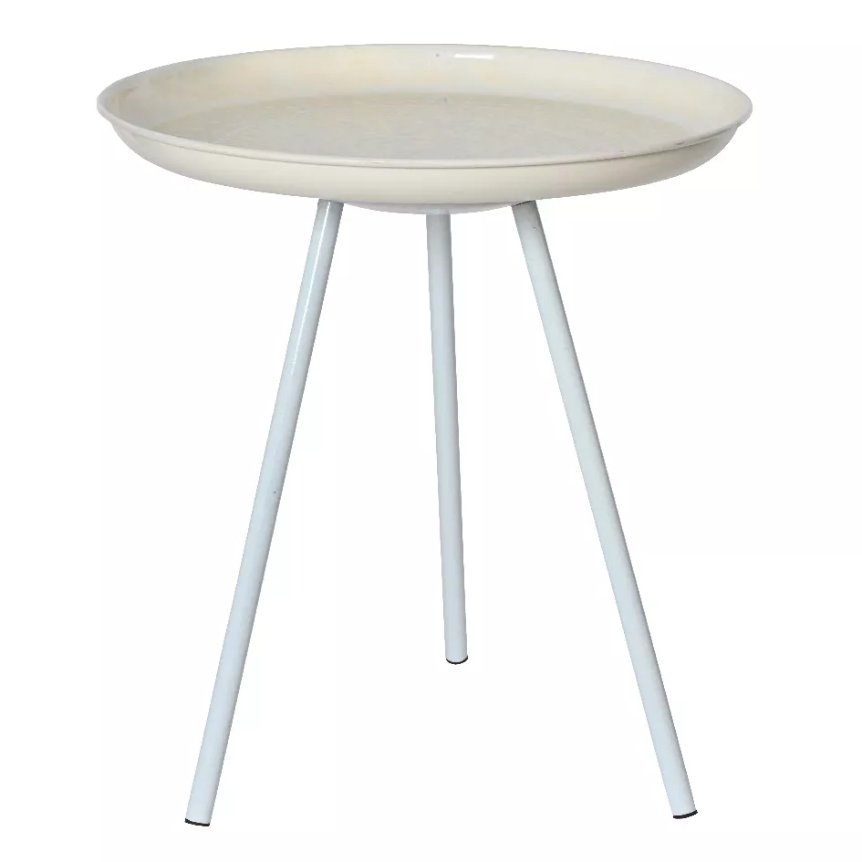 Beistelltisch rund (H43 cm) Tablett emailliert Cremefarben
