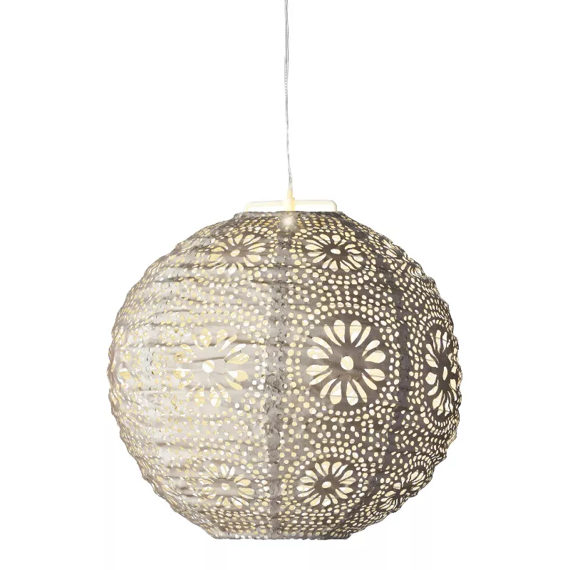 eminza Suspension de jardin solaire (H23 cm) Lanterne ajourée Marron clair