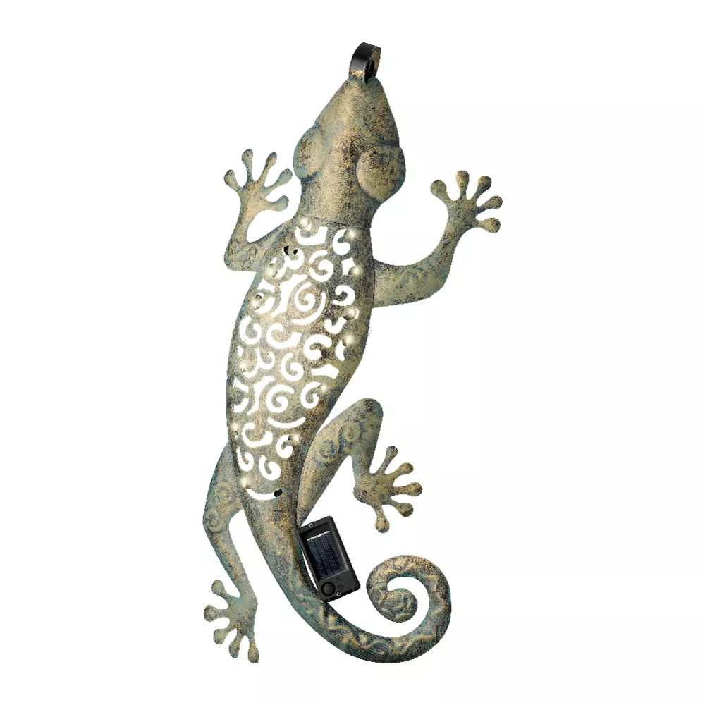 Lampe murale solaire en métal (L51 cm) Gecko - Vert antique