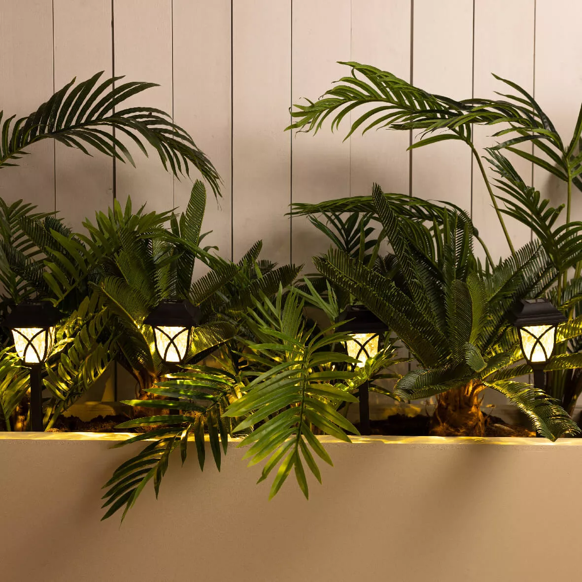 eminza Lot de 4 bornes de jardin solaire LED (H33 cm) Botany Noir