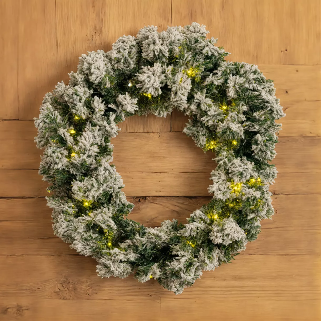 Beleuchteter Weihnachtskranz (D40 cm) Royal Grün verschneit und Warmweiß