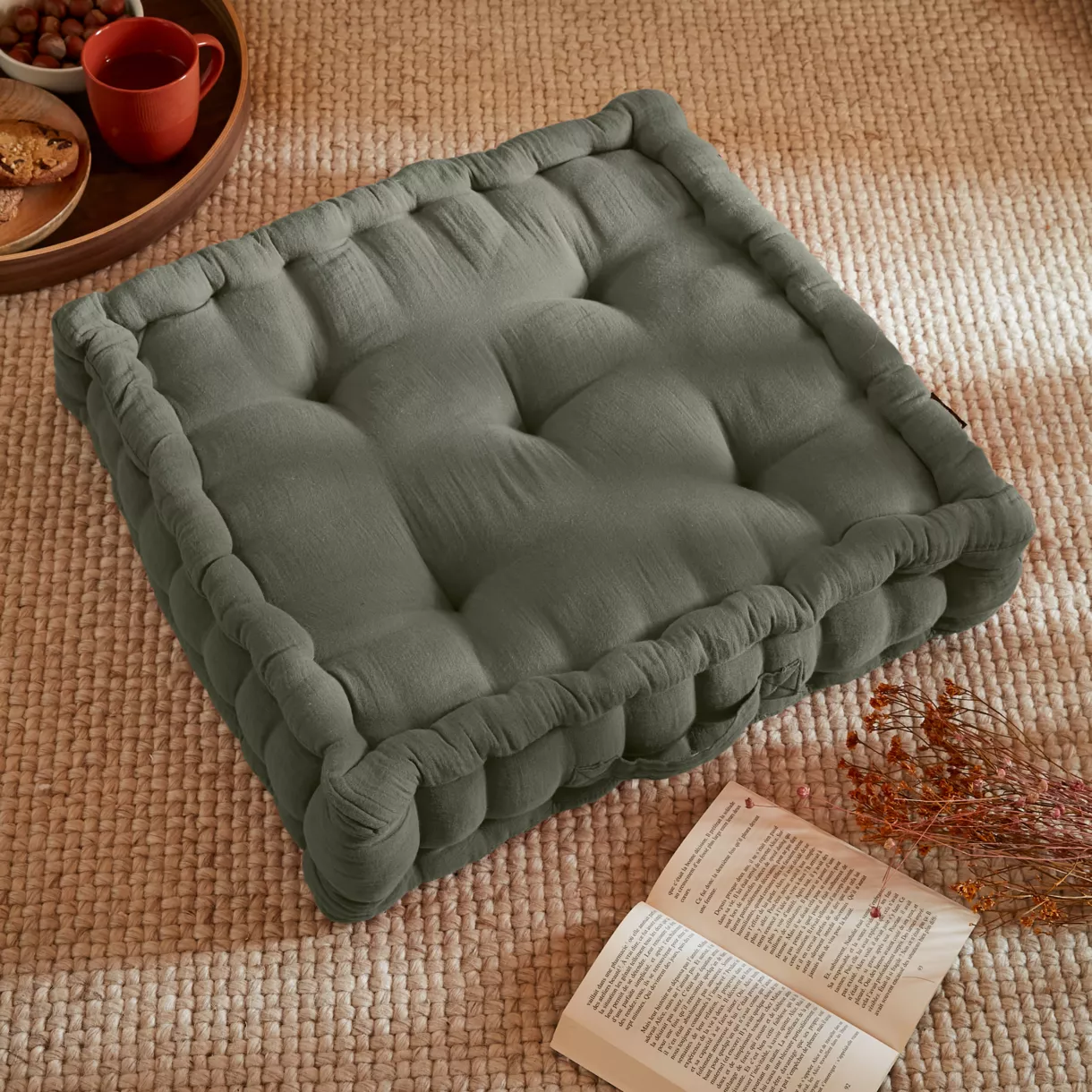 Cuscino da pavimento in cotone  (50 x 50 cm) Gaia Verde rosmarino