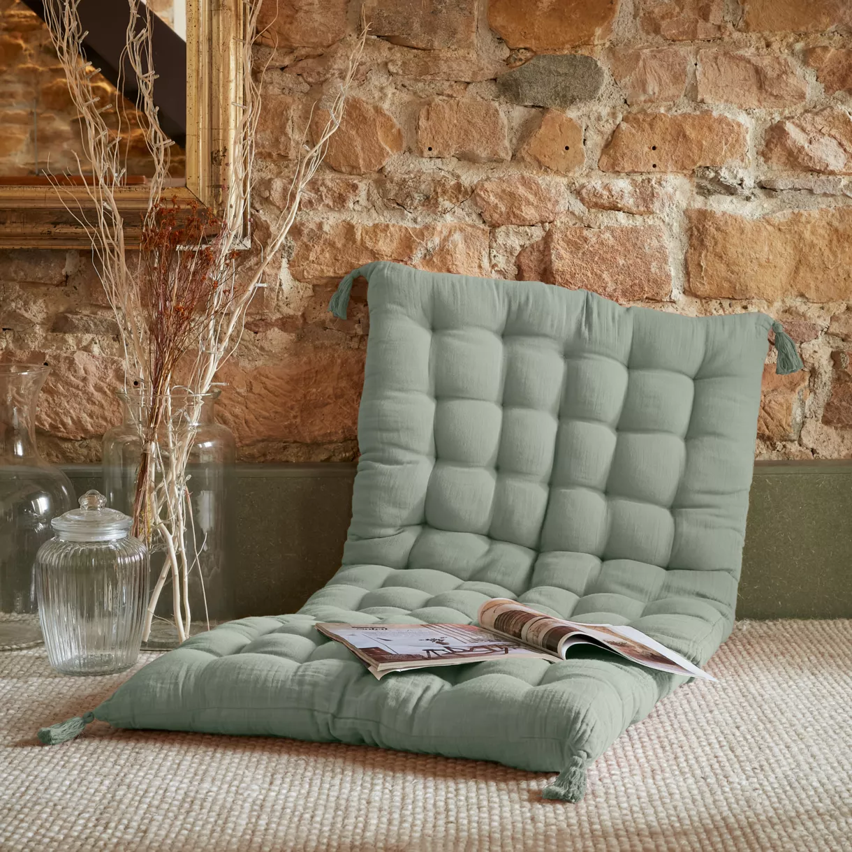 Matelas de sol gaze de coton (60 x 120 cm) Gaïa Vert eucalyptus