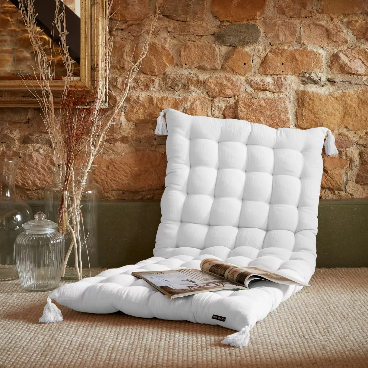 Materassino per pavimento in garza di cotone (60 x 120 cm) Gaïa Bianco chantilly