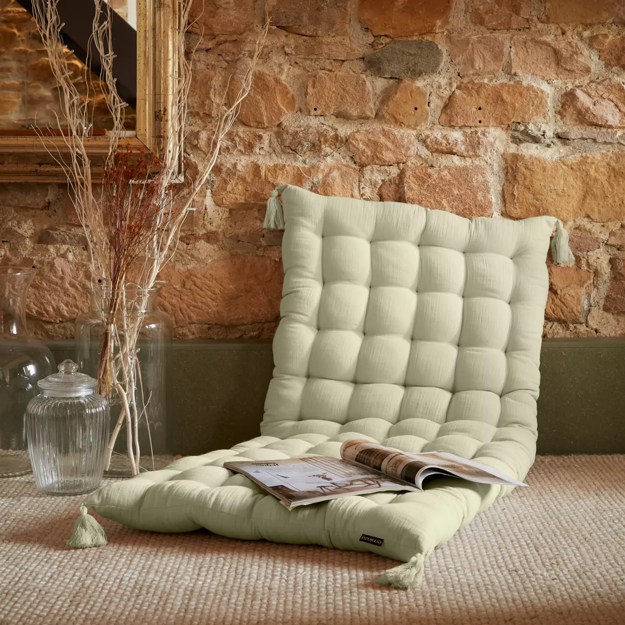 Materassino da pavimento in garza di cotone (60 x 120 cm) Gaia Verde lime