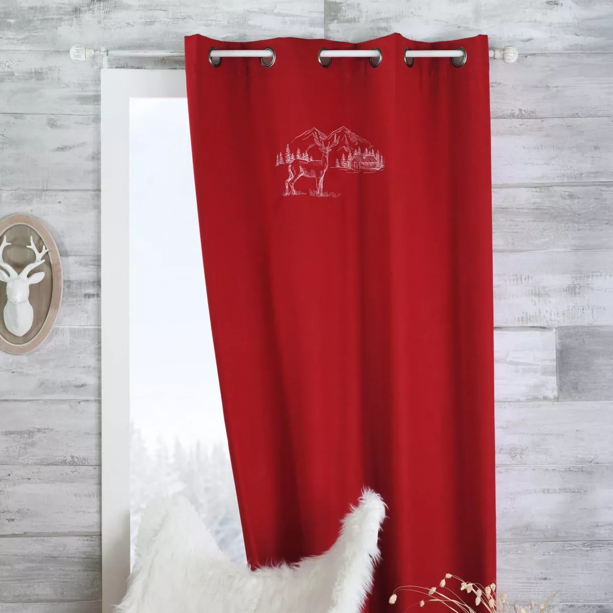 Rideau effet laine (135 x 260 cm) Planay Rouge