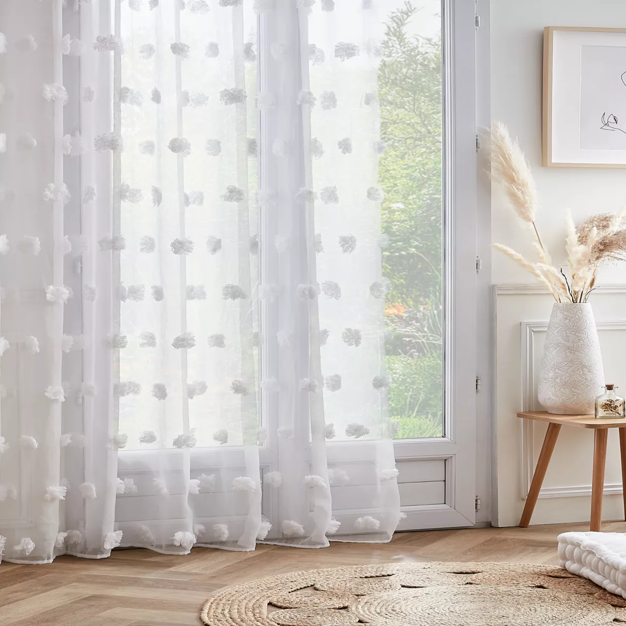Voilage galon fronceur pompons (280 x 240 cm) Suzie Blanc