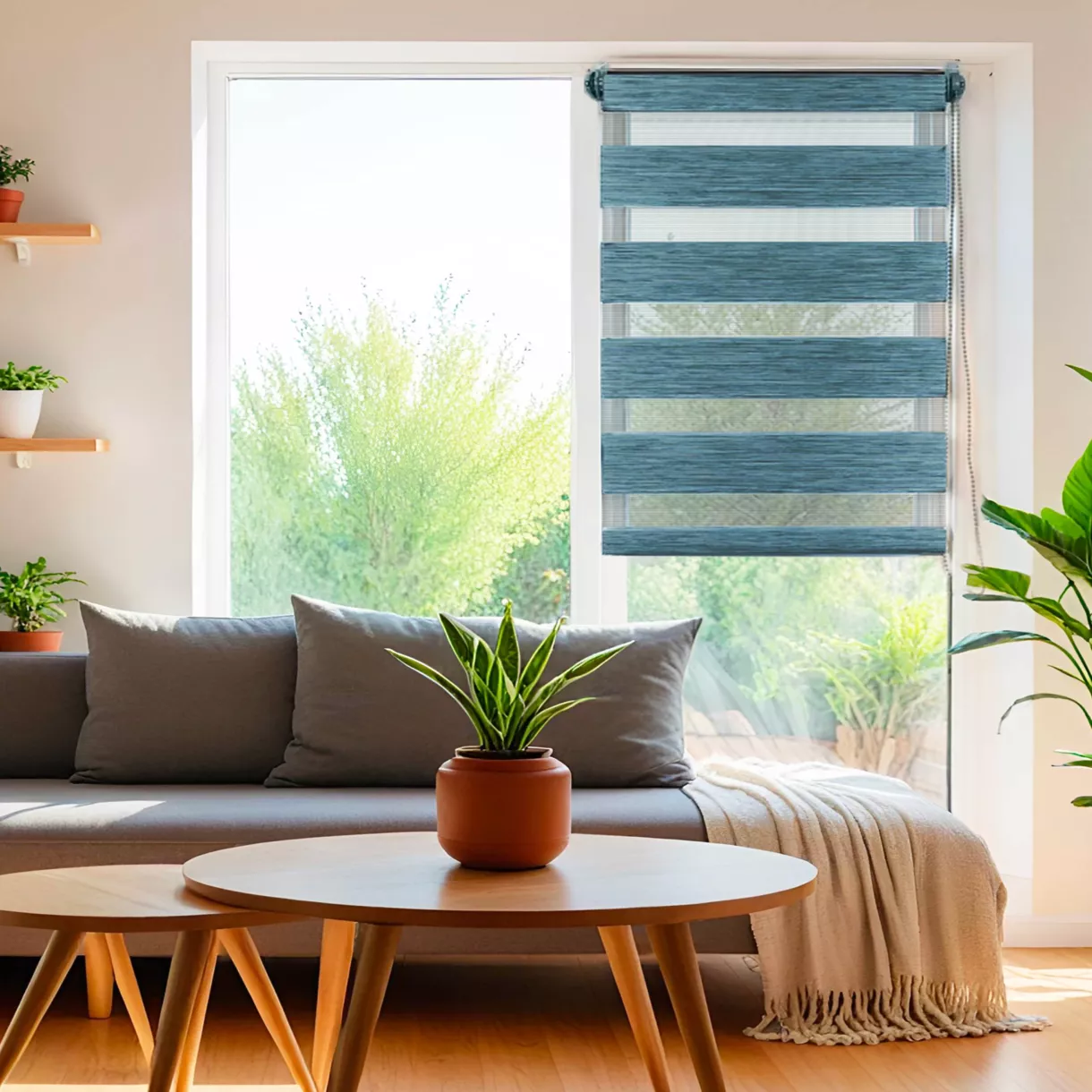 Rolgordijn Dag / Nacht (75 x 180 cm) Blauw