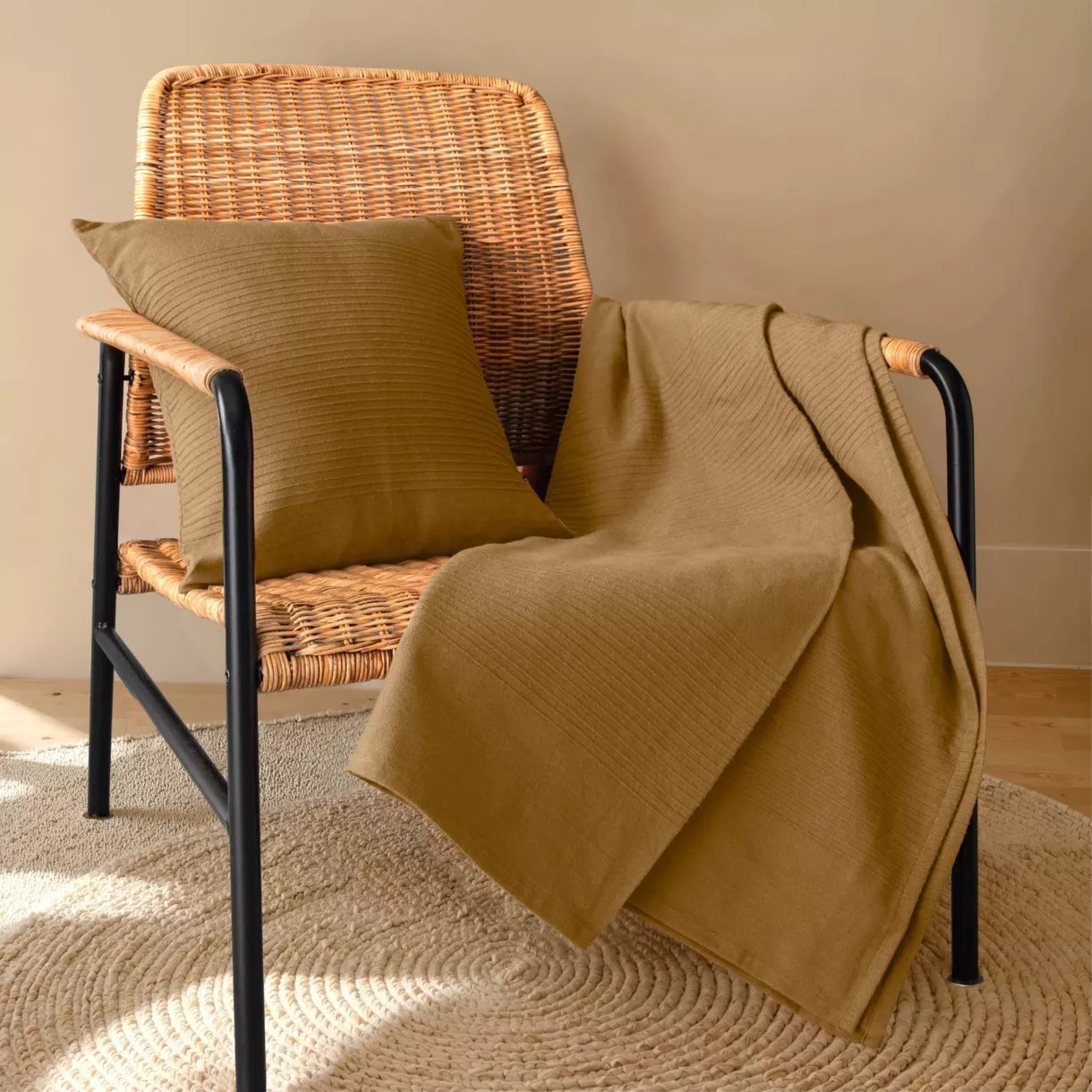 Tagesdecke Baumwolle gewebt (180 x 220 cm) Léa Camel