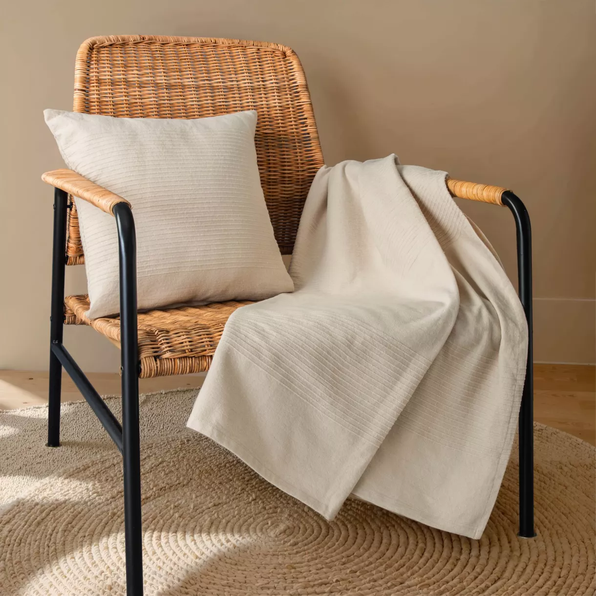 Cubrecama algodón tejido (180 x 220 cm) Léa Beige pampa