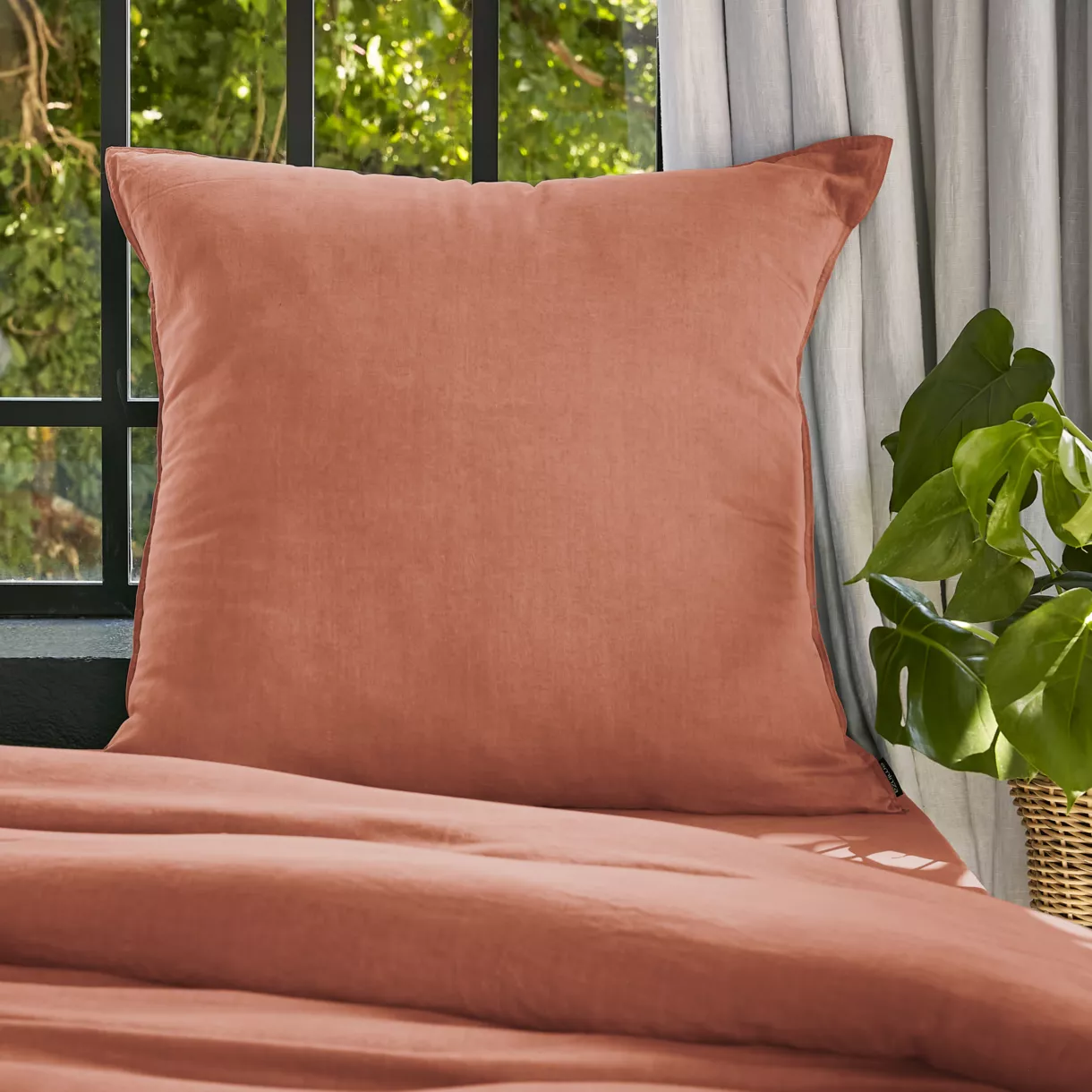 Taie d'oreiller carrée lyocell Tencel™ lavé (80 x 80 cm) Olivia Terracotta