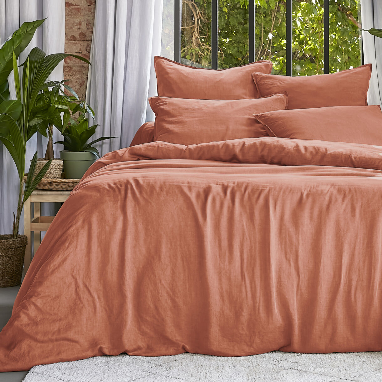 Housse de couette lyocell Tencel™ lavé (260 x 240 cm) Olivia Terracotta