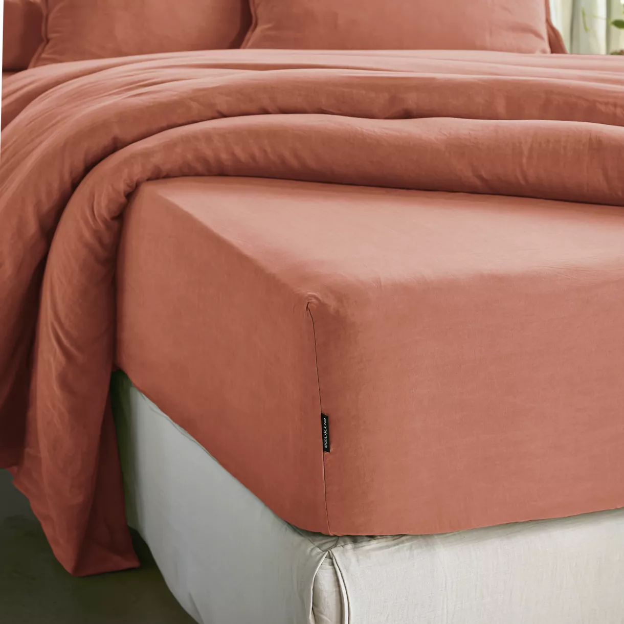 Drap housse lyocell Tencel™ lavé (140 x 200 cm) Olivia Terracotta