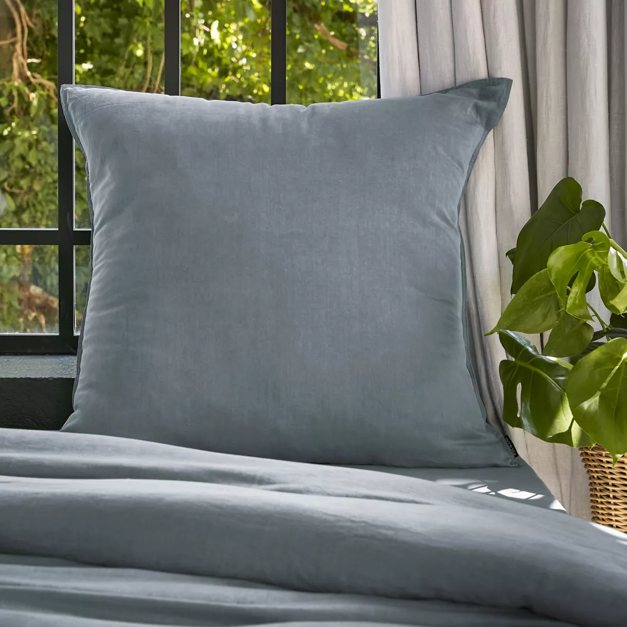 Taie d'oreiller carrée lyocell Tencel™ lavé (80 x 80 cm) Olivia Bleu stone