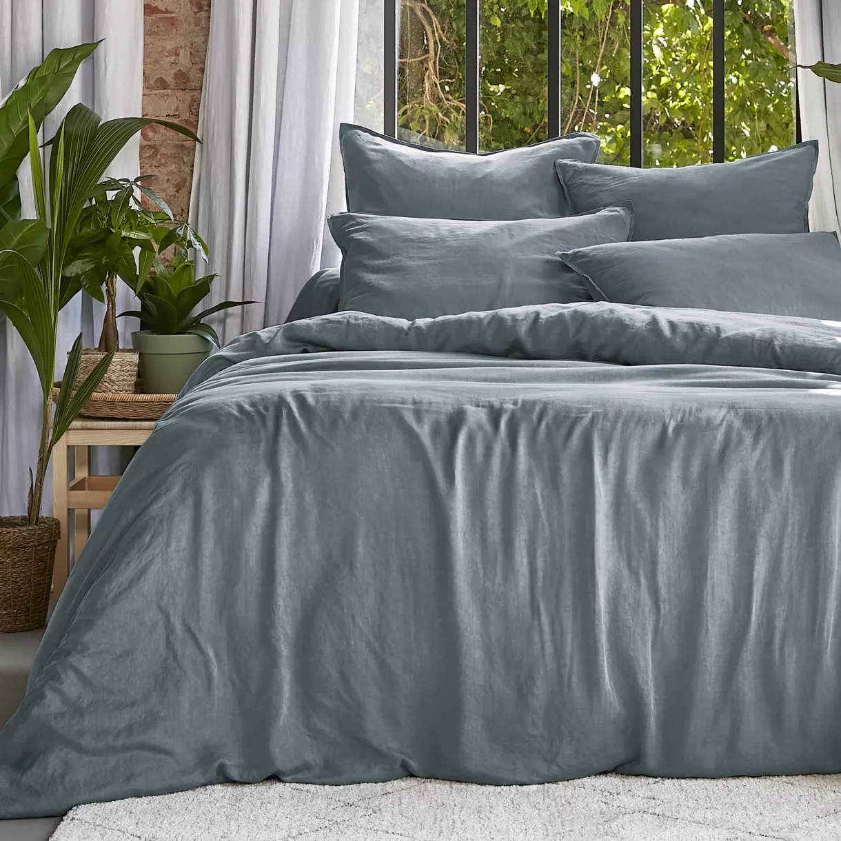 Bettbezug aus gewaschenem TENCEL™ Lyocell (240 x 220 cm) Olivia Sturmblau