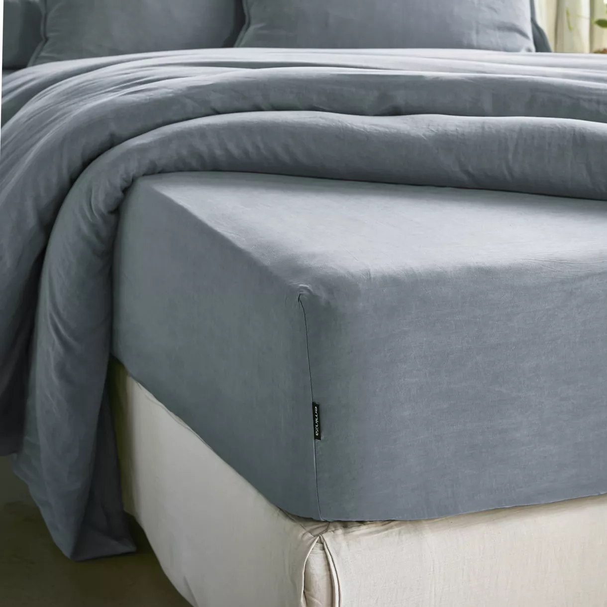 Hoeslaken gewassen TENCEL™ Lyocell (200 x 200 cm) Olivia Staalblauw
