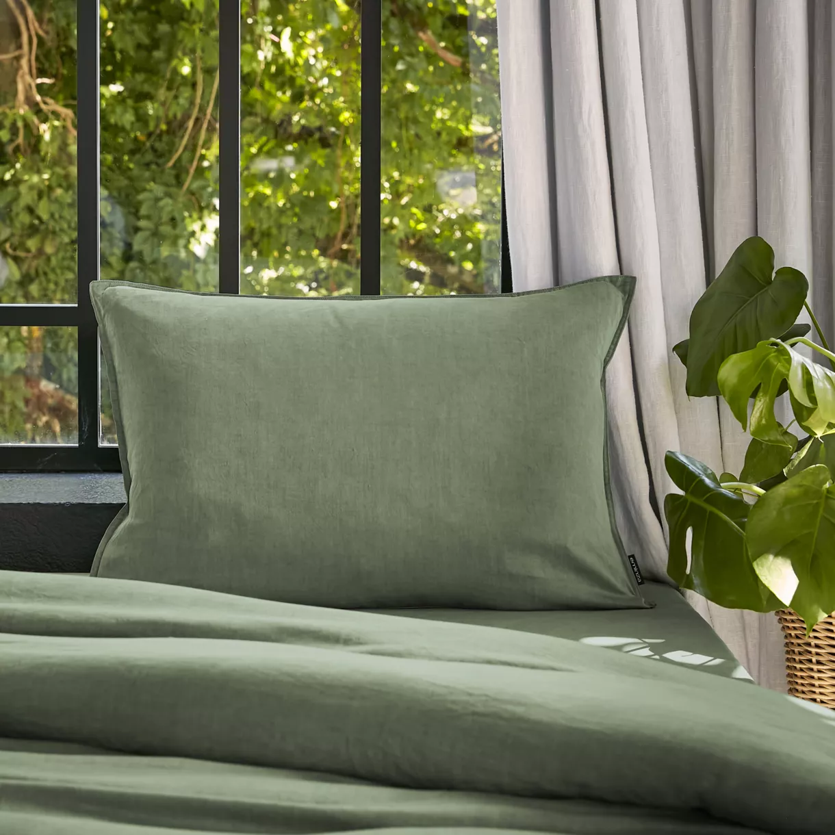 Taie d'oreiller rectangulaire lyocell Tencel™ lavé (50 x 80 cm) Olivia Vert romarin