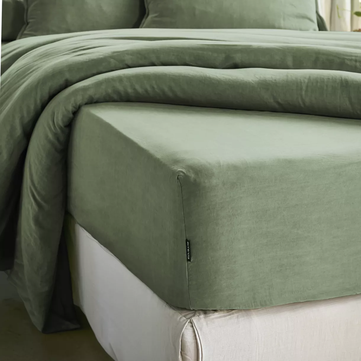 Hoeslaken gewassen TENCEL™ Lyocell (140 x 190 cm) Olivia Rozemarijngroen