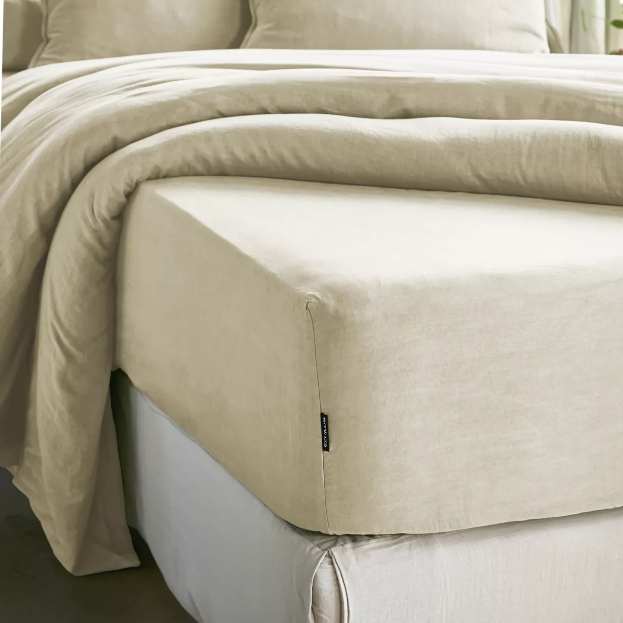 Drap housse lyocell Tencel™ lavé (140 x 200 cm) Olivia Beige pampa