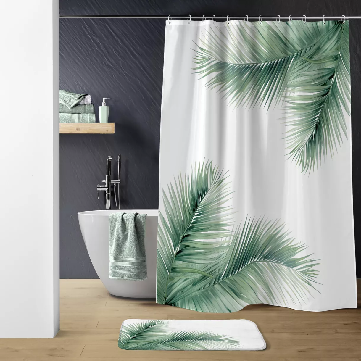 Rideau de Douche avec Crochets (180 x 200 cm) Havane , Polyester ImprimŽ