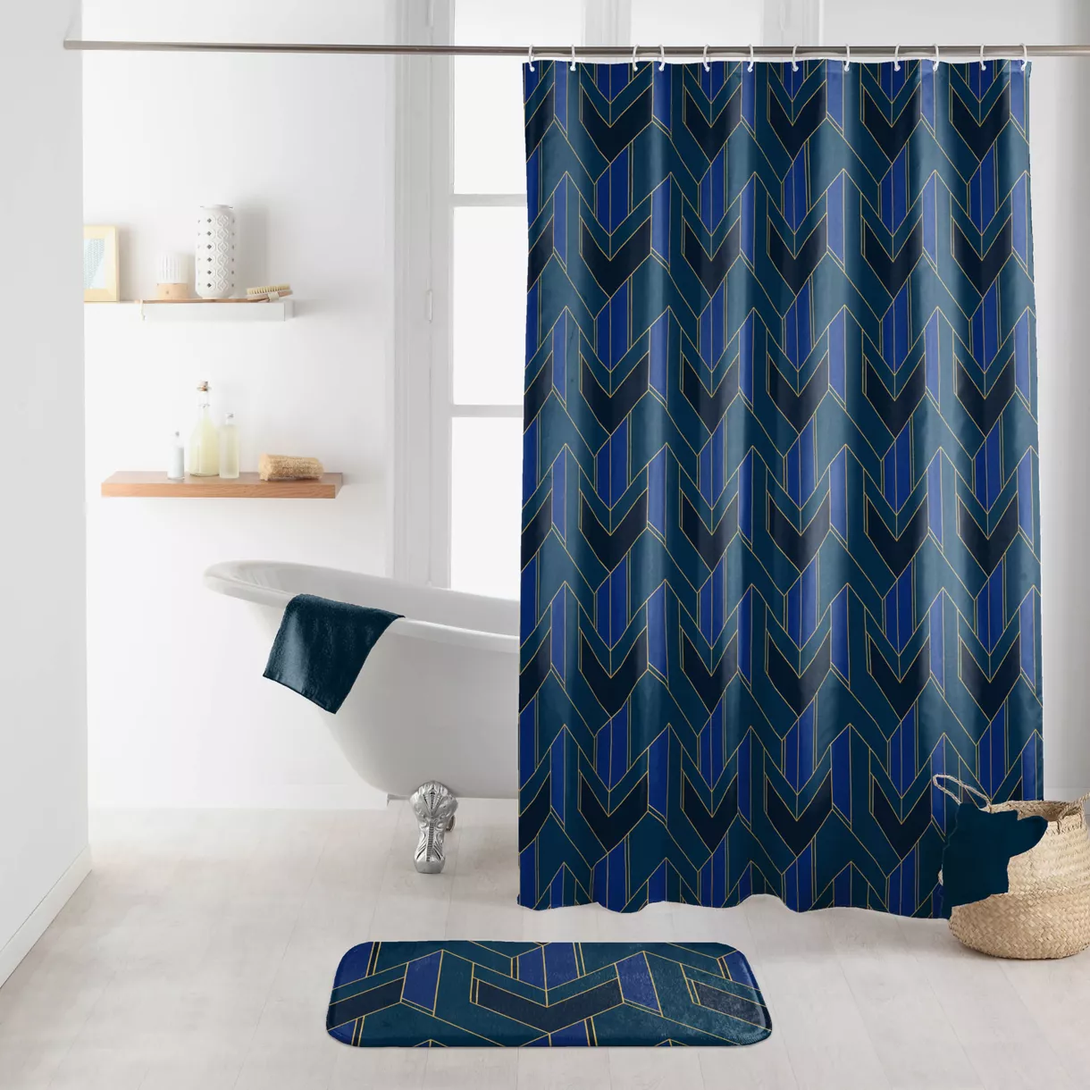 Douchegordijn met ringen (180 x 200 cm) Achilles Blauw