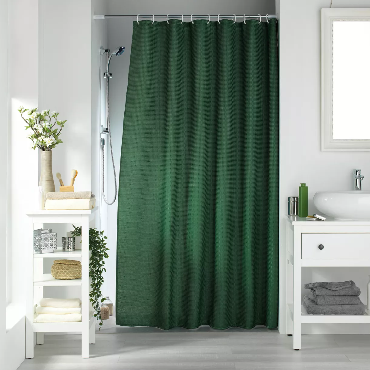 Rideau de Douche avec Crochets (180 x 200 cm) Quartz Kaki, Jacquard