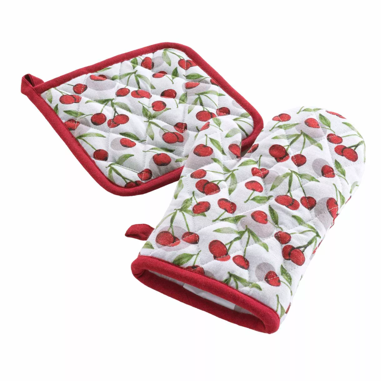 Katoenen handschoen en pannenlap Cerisette patroon Rood