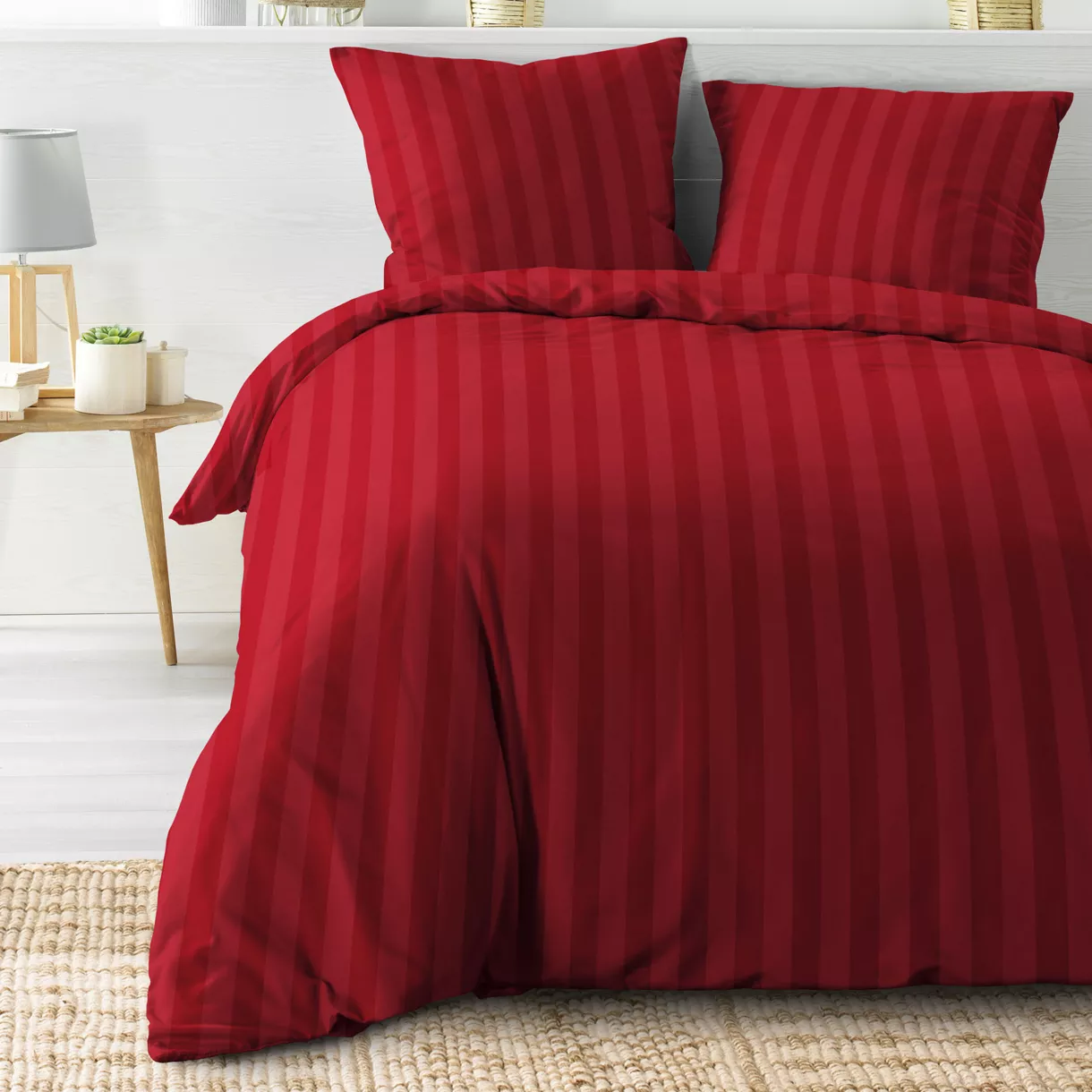 Parure 3 Pices (240 x 220 cm) Cleo Rouge, Microfibre Unie