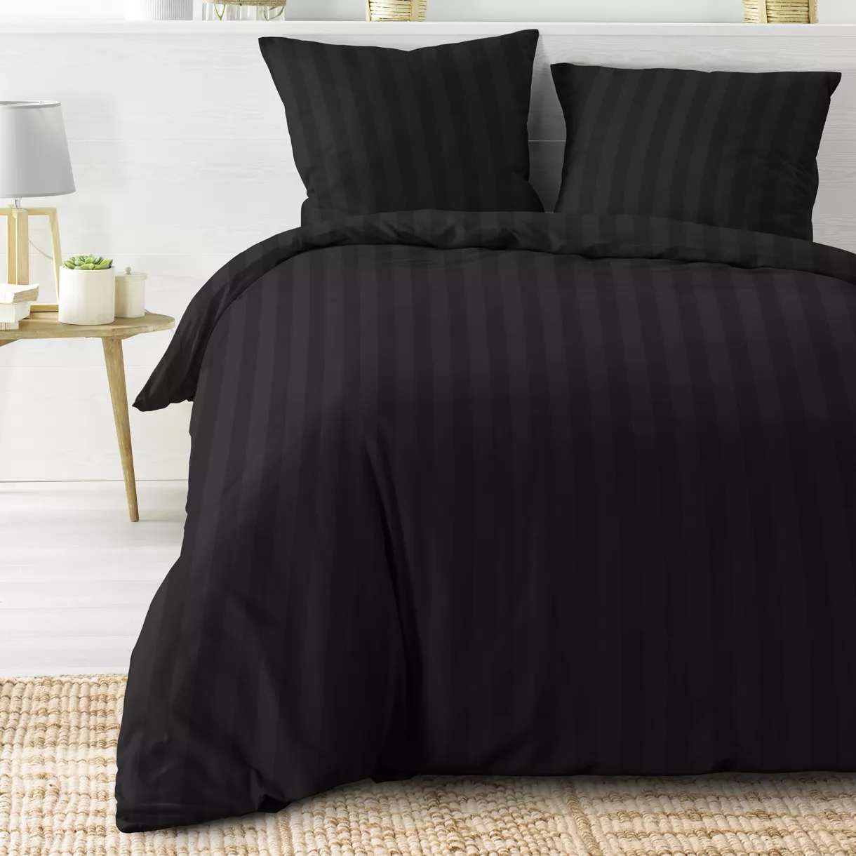 Parure 3 Pices (240 x 220 cm) Cleo Noir, Microfibre Unie