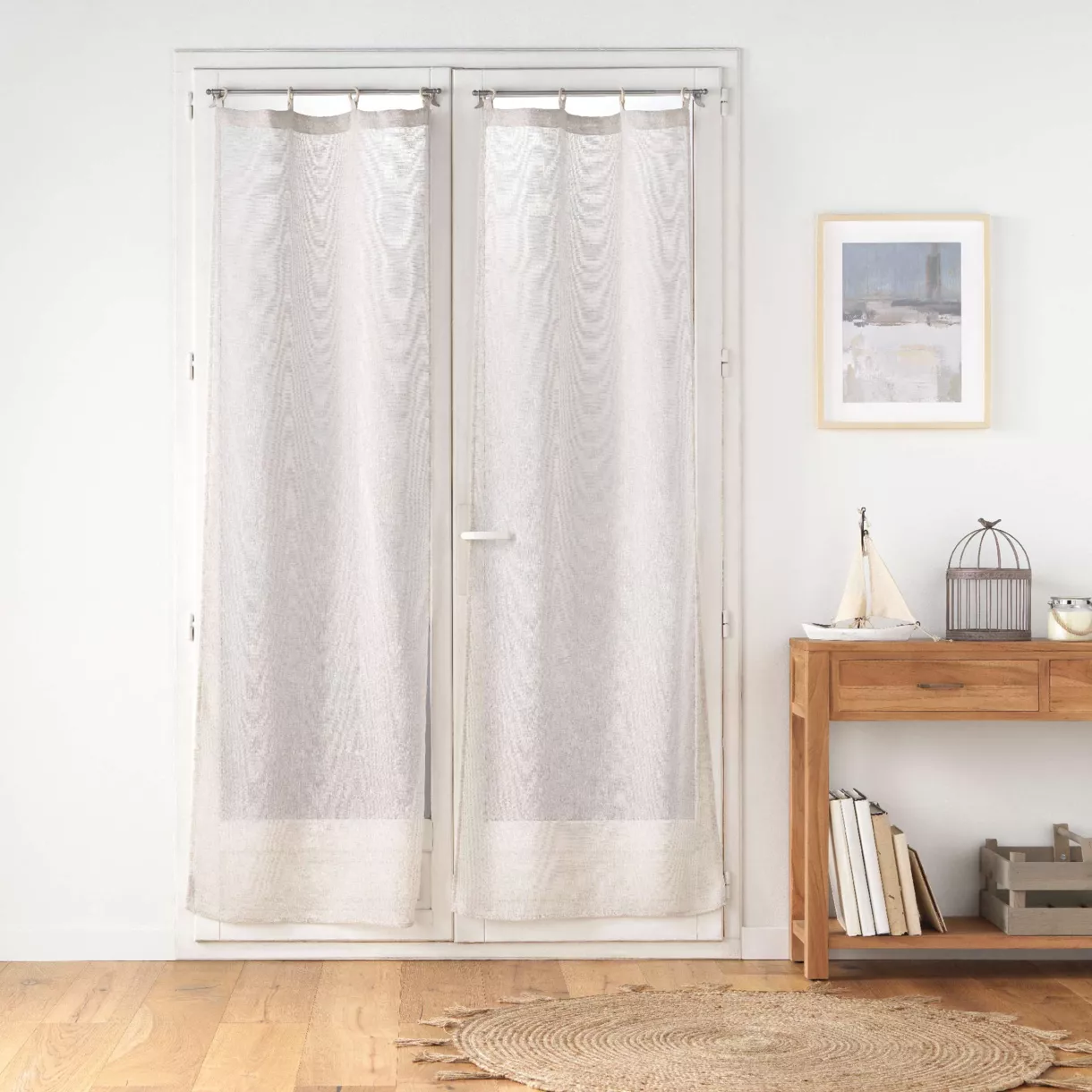 Paire de Voilages ˆ Oeillets Bois (2 x 70 x 200 cm) Minalisa Lin, Voile TissŽ