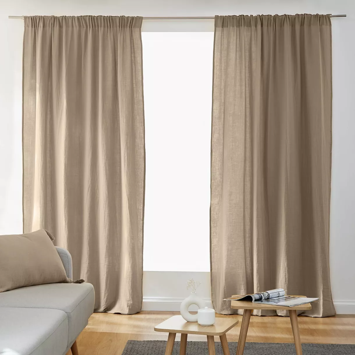 Cortina de gasa de algodón con cinta fruncidora (180 x 240 cm) Gaïa Marrón cuerda