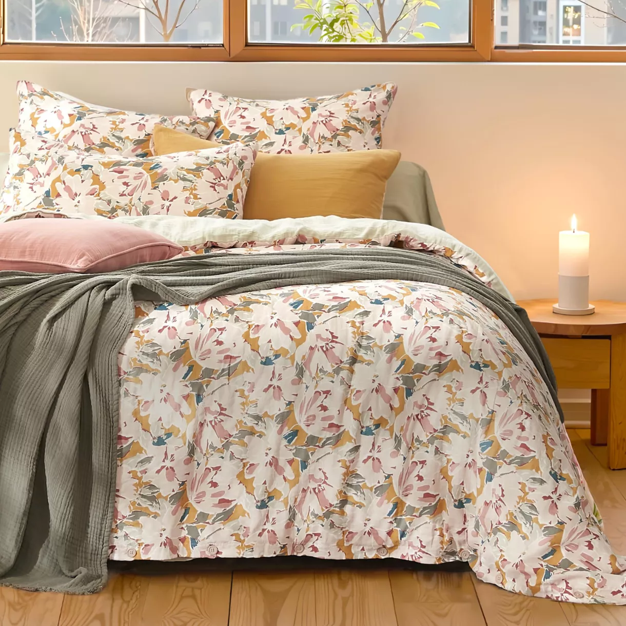 eminza Housse de couette gaze de coton (260 x 240 cm) April Multicolore